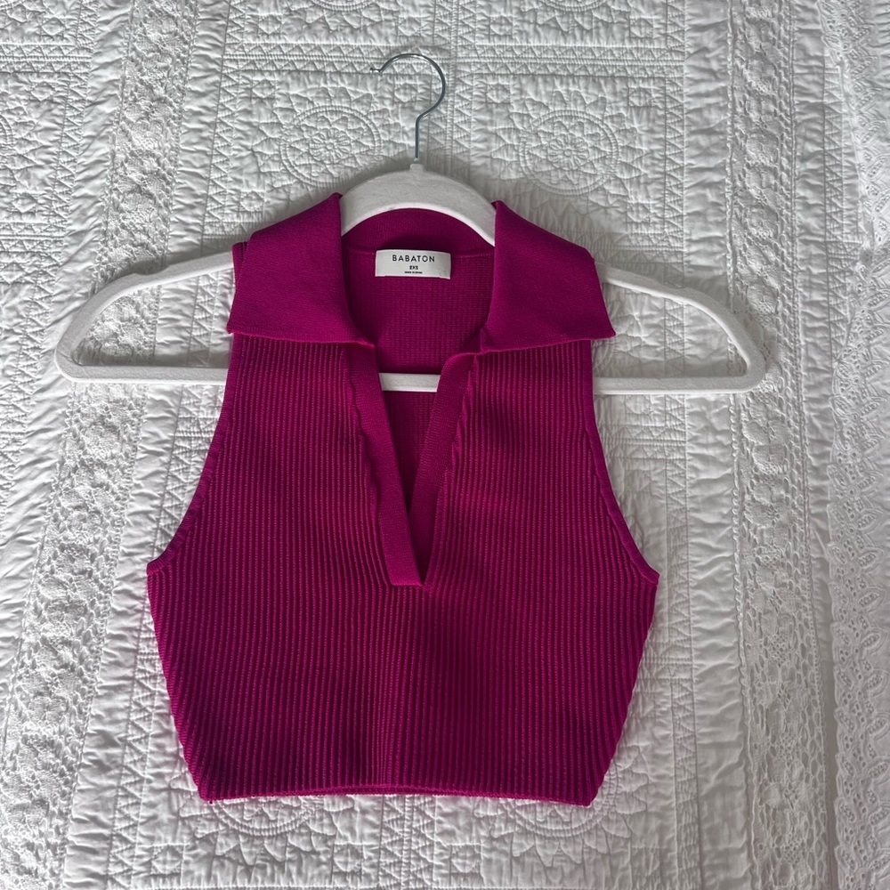 Babaton Pink Ribbed Crop Tank Top